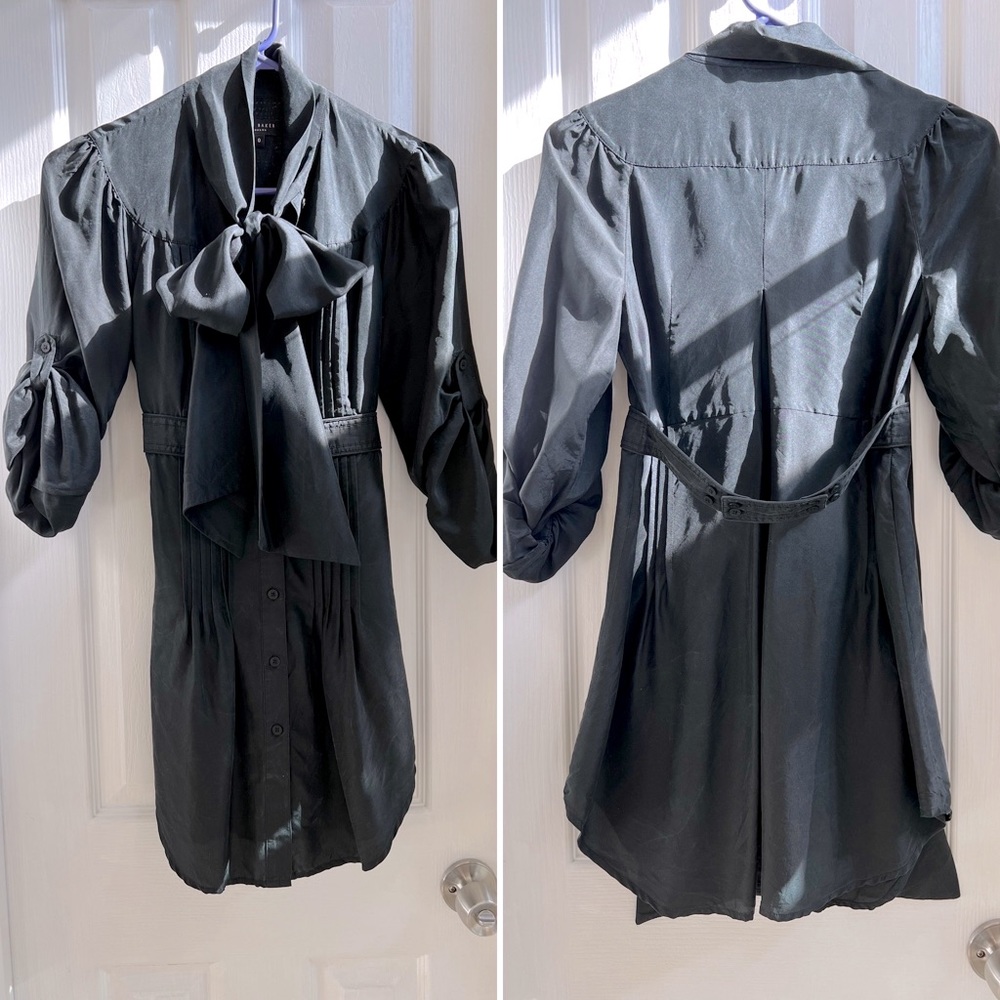 Vintage Ted Baker black silk neck tie button dress - size 0